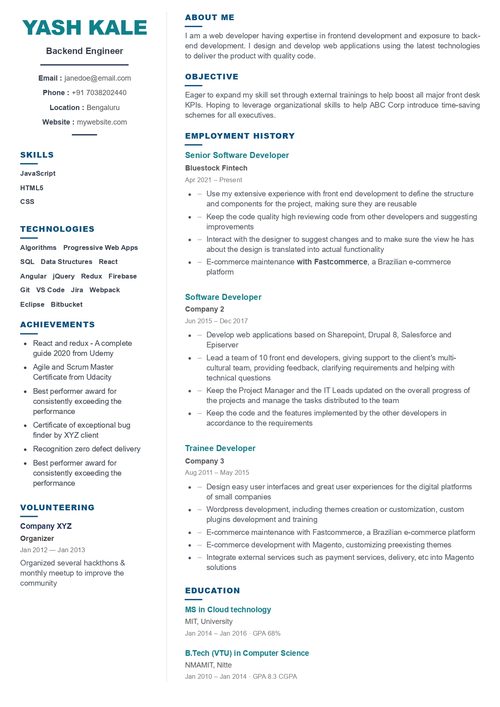 Compact ATS-friendly resume template for engineering students